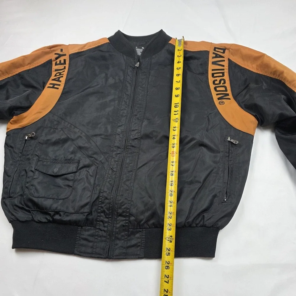 Harley-Davidson Jacket Mens Large Black Orange Bomber Nylon Motorcycle Biker
